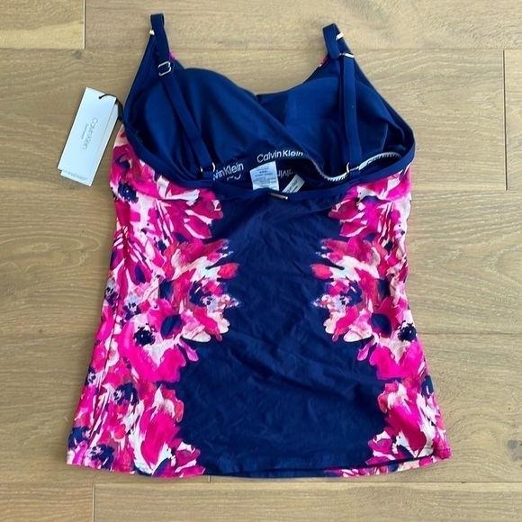 Nwt Calvin Klein Floral Navy Tankini Swim Top - M - Picture 2 of 5
